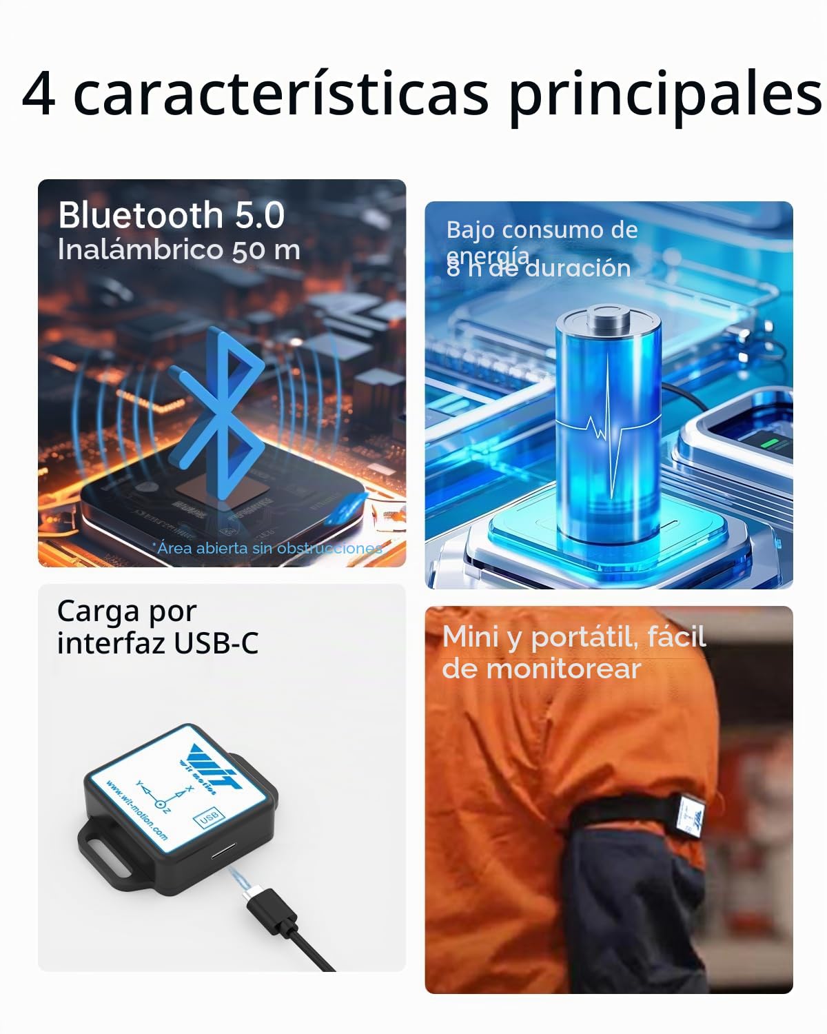 [Sensores de aceleración Bluetooth 5.0] sensor de inclinación inalámbrico WT901BLECL de 9 ejes, acelerómetro, giroscopio, magnetómetro e inclinómetro de 3 ejes, sensor IMU MPU9250 módulo