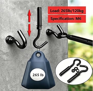 Semetall M6 Concrete Wall Hook Black (5-Pack) | Stainless Steel Heavy Duty Wall Hooks for Concrete,Open Cup Expansion Bolts