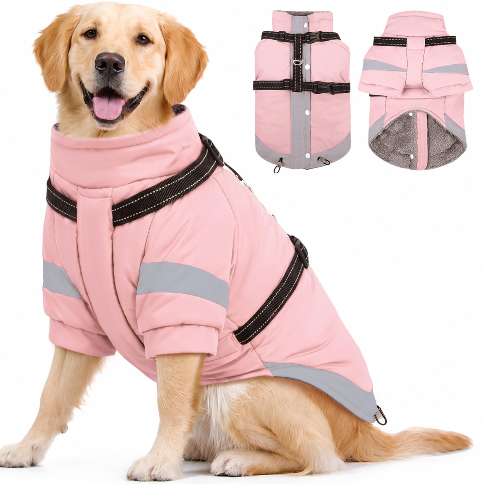 MIGOHI Rainproof Dog Winter Jacket with Harness,XXL,Pink