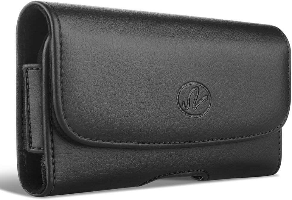 Samsung Galaxy S8 Plus or S9 Plus Leather Case Holster Belt Case with Clip/Loops Belt Pouch Holder for Samsung Galaxy S8 Plus or S9 Plus Phone with Hard Case on - Black