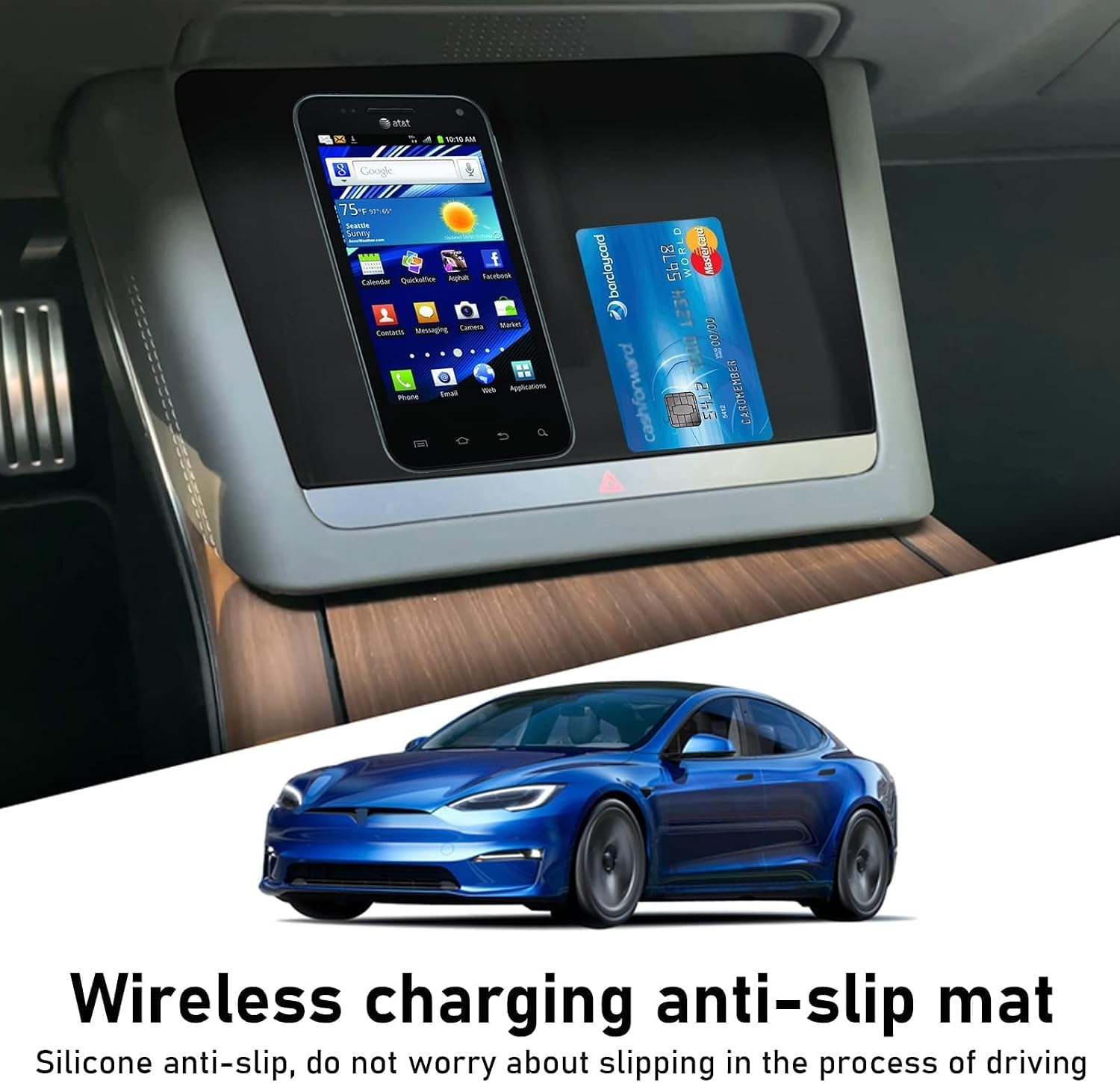 Yumzeco Compatible with 2021-2025 Tesla Model S Model X Wireless Charging Mat Silicone Mat,Center Console Charger Pad Fit for 2021 2022 2023 2024 2025 Tesla S X Accessories