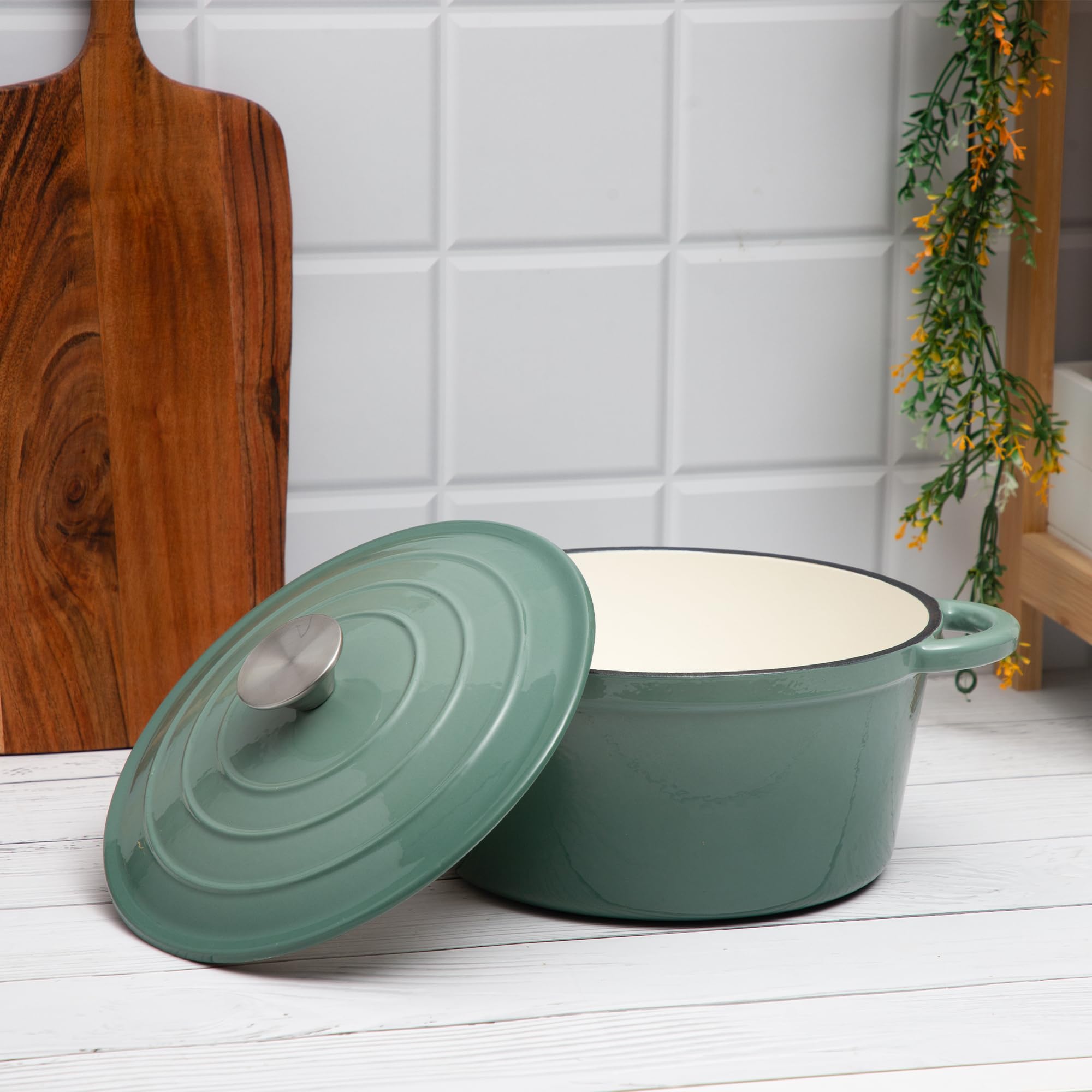 Anko 4liter Lush Cast Iron Casserole| Cast Iron & Enamel Coated| Suitable For Gas, Ceramic, Induction, Electric And Halogen Cooktops| Microwave Safe|16.3Cm (H) X 30.5Cm (W) X 24Cm (D)| Blush (Green) (B0CDQG5794) Amazon Price History, Amazon Price Tracker
