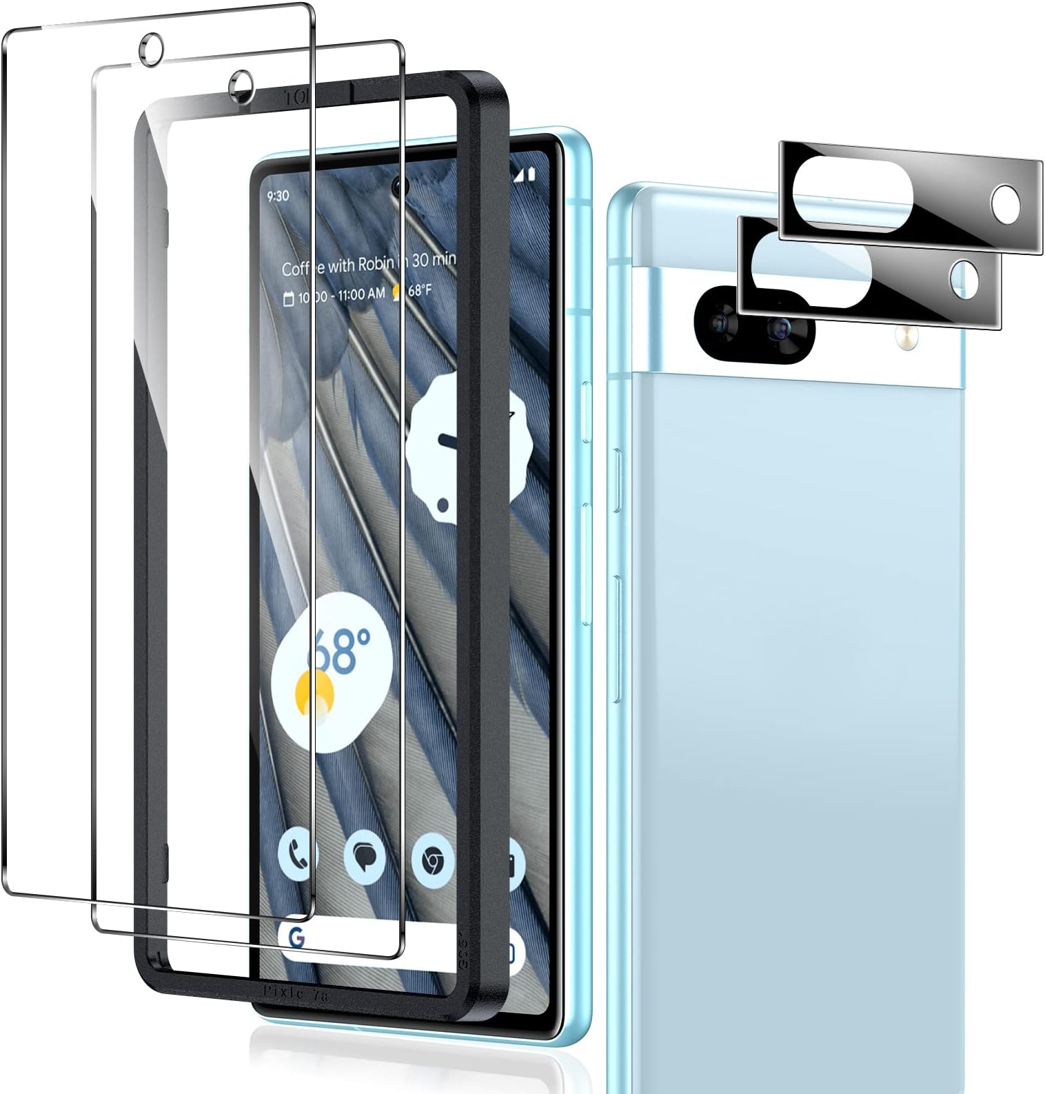 2 Pack for Google Pixel 7a Screen Protector with 2 Pack Camera Lens Protector, Ultra-thin 9H Hardness Tempered Glass Screen Protector for Pixel 7a