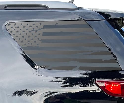 BOGAR TECH DESIGNS - Precut Distressed American Flag Rear Side Quarter Window Decals Compatible with Ford Explorer 2011-2019, Matte Black