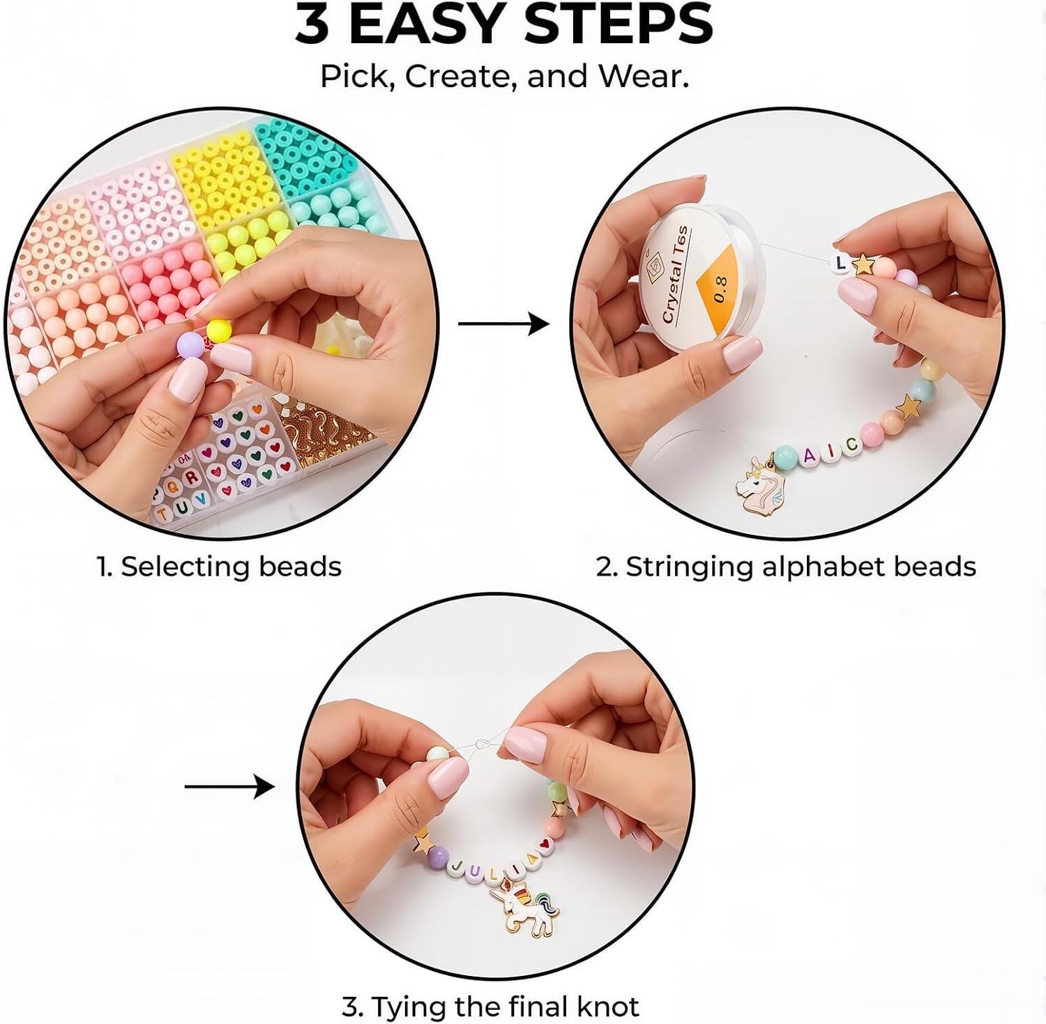 Bamboo Bead Board for Jewelry Making with Unicorn Bead Kit, DIY Bracelet Design Board for Girls, Beading Tray with 6 Storage Slots and Sizes 6-8 Inch, Jewelry Making Supplies for Necklace, Keychain