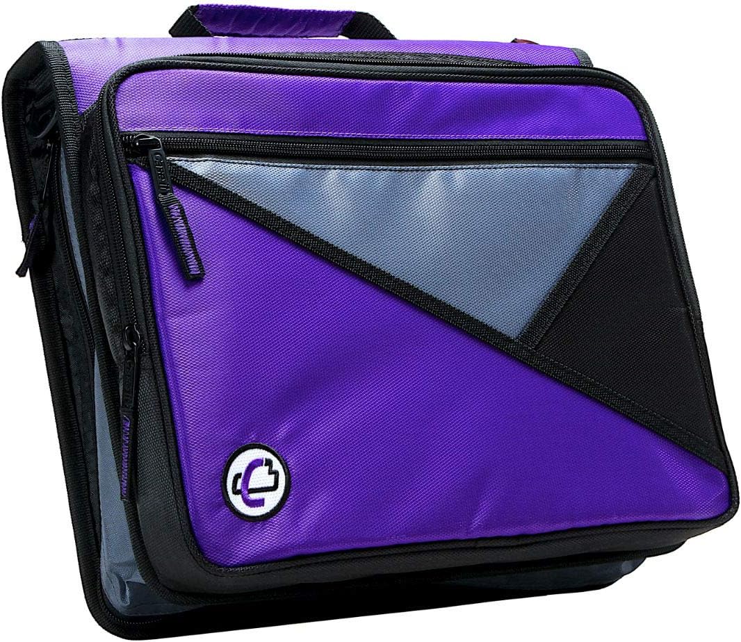 Case-it The Universal 2.0 Zipper Binder -1.5 Inch D-Ring - Removable Padded Pocket Holds Up to 13" Laptop/Tablet - Multiple Pockets - 350 Page Capacity - Comes with Shoulder Strap - Purple LT-207