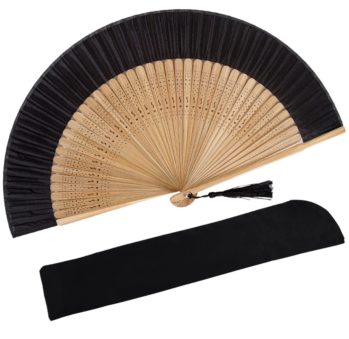 Ventaglio Pieghevole Amajiji Per Donna In Seta E Bambù, 21 Cm, Fatto A Mano, Stile Cinese Giapponese Vintage, Colore Nero