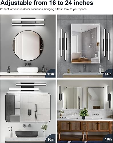Miniatura 2 de Moderna lámpara LED de baño, 16-24 pulgadas, retráctil, 26 W, 2200 lúmenes, regulable, luces de tocador de baño, iluminación interior, sobre espejo,