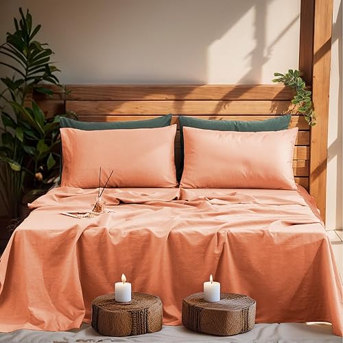 Miniatura 3 de TUMEI Juego de sábanas de lino tamaño Queen, juego de sábanas de 100% lino francés lavado, juego de sábanas de 4 piezas con sábana bajera duradera