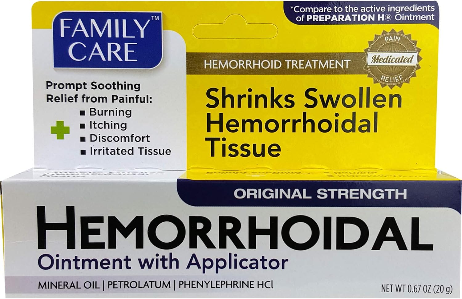 (Pack of 24) Family Care Hemorrhoidal Ointment with Applicator Shrink Swollen Ointment, 0.67oz