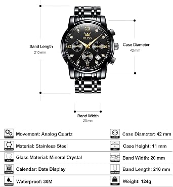 OLEVS Men's Chronograph Watches, Stainless Steel Analogue Dress Quartz