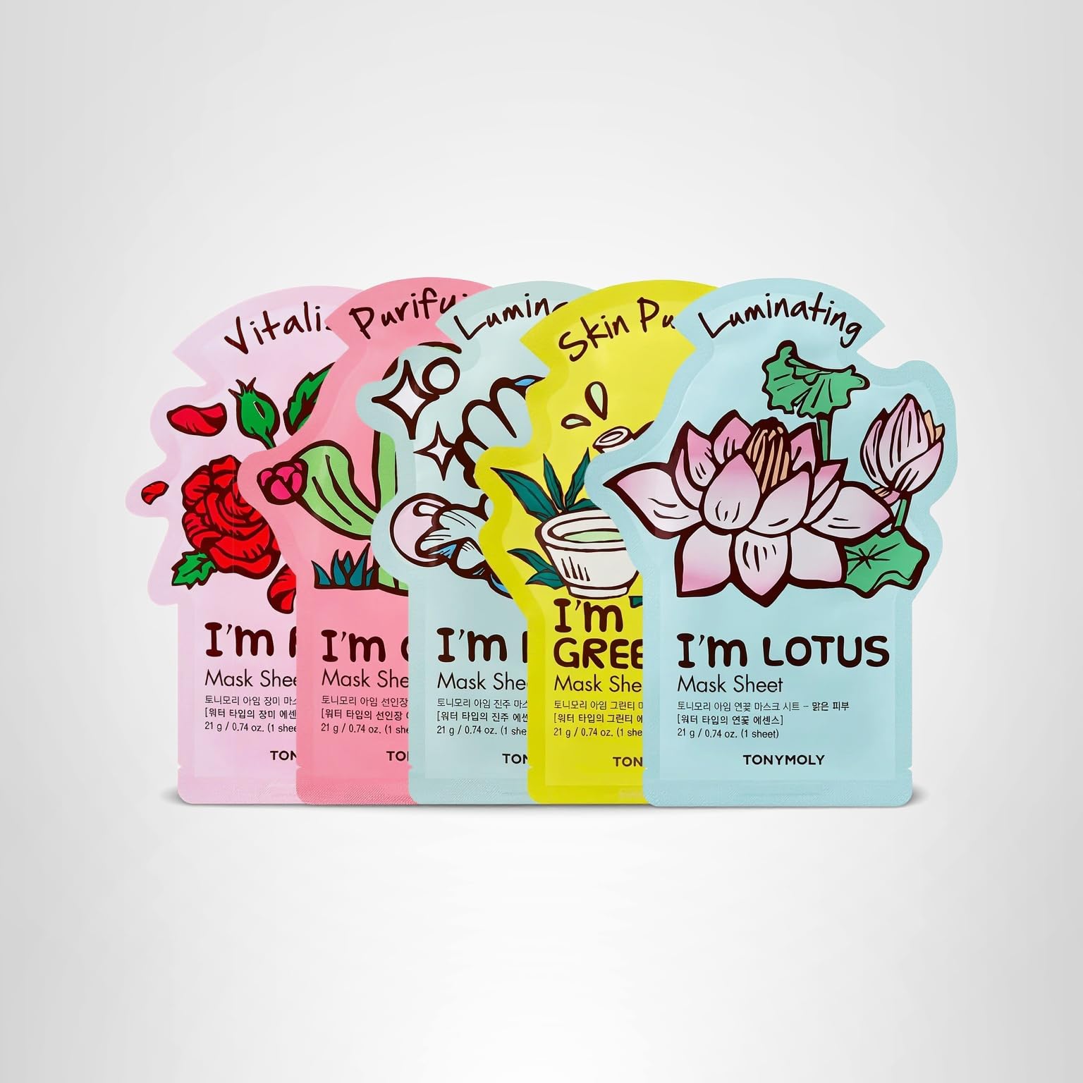 TONYMOLY I’m Real Sheet Mask Set – Korean Face Mask Variety Pack for Hydrating, Soothing & Nourishing Skin, K-Beauty Skincare Self-Care & Easter Gift Set for Women: 02 Real Radiance Set 1 Count (Pack of 5)