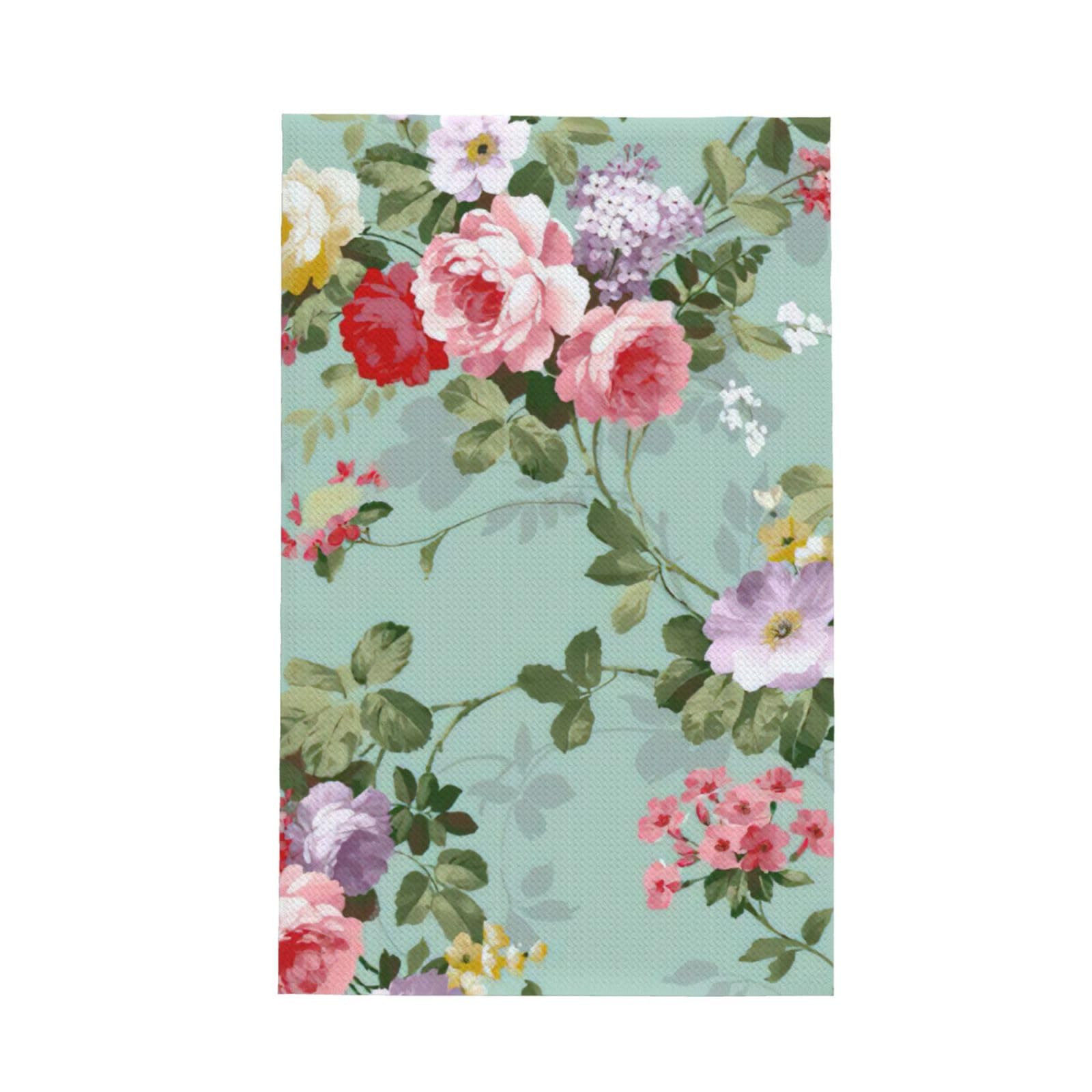 CKGODGF Peony Print Absorbent Waffle Dishcloths,Kitchen Towels With Hanging Loops,Tea Towels.