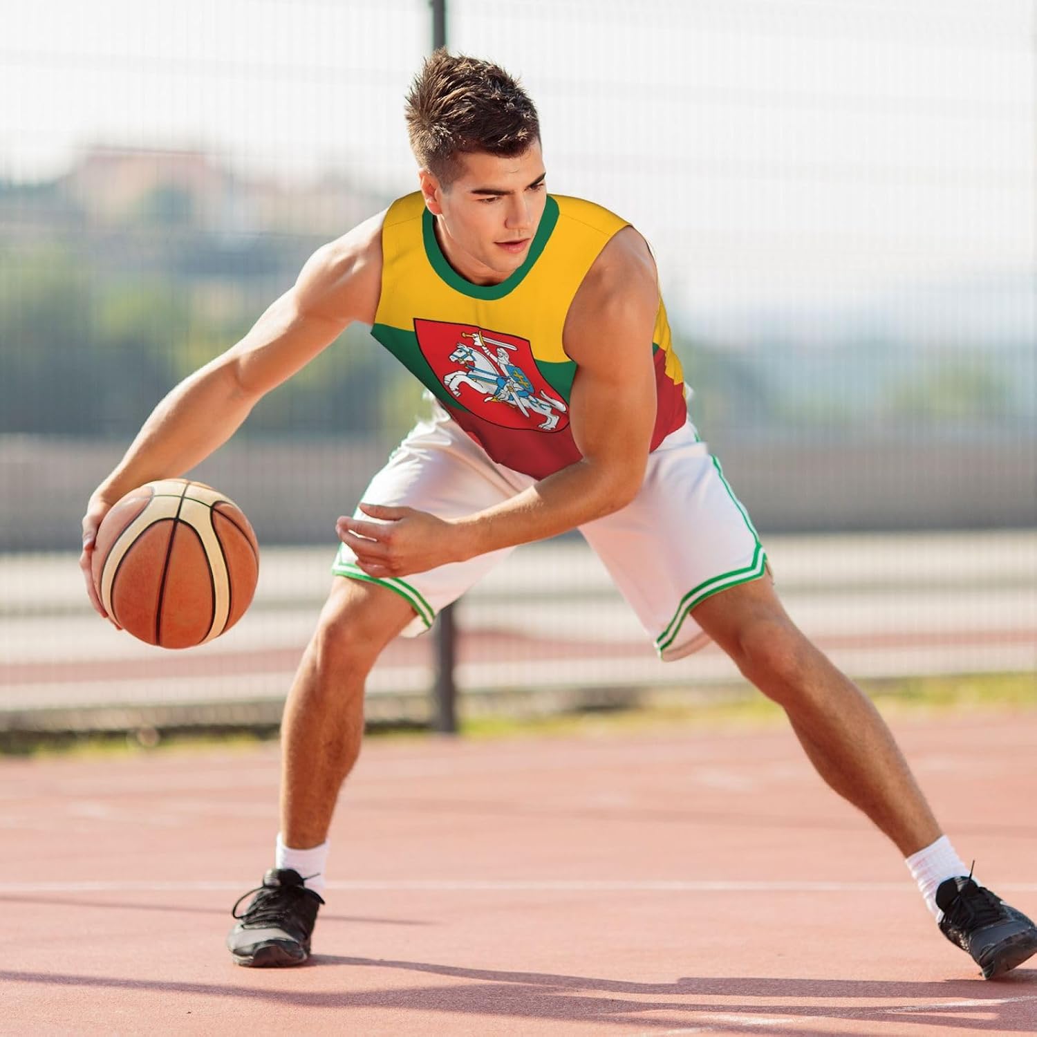 Lithuania Flag V Basketball Jersey Sports 3D Vest Shirt for Men Running Fitness Training Team Jerseys