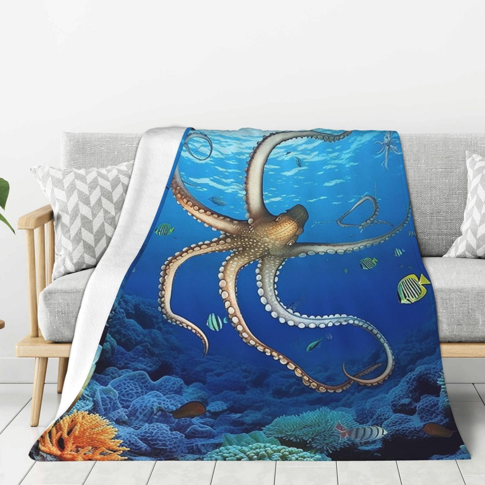 Marine Biology Throw Blanket Plush Flannel Fleece Blanket, Soft Lightweight Cozy Blankets 50"X40" for Bed Couch Sofa Travel
