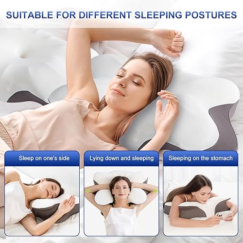 Miniatura 5 de Almohada cervical de espuma viscoelástica para aliviar el dolor de cuello, almohada ortopédica ergonómica de mariposa para dormir de lado, espalda y