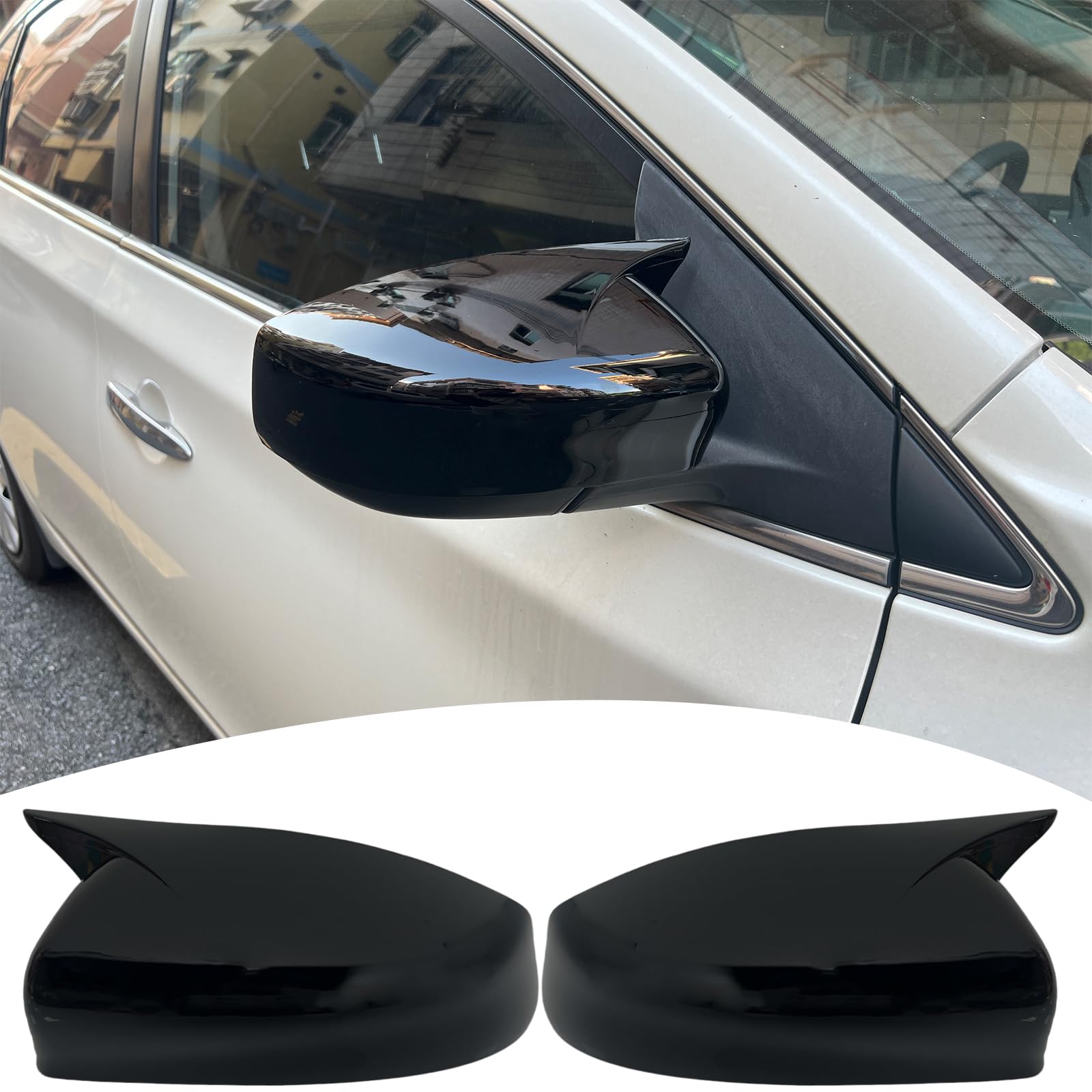 Side Mirror Cover,for Nissan sentra 2013-2019, Bright Black Side Rear Mirror Covers Body Kit Accessories for Cars（Without Turn Signal Cutout）