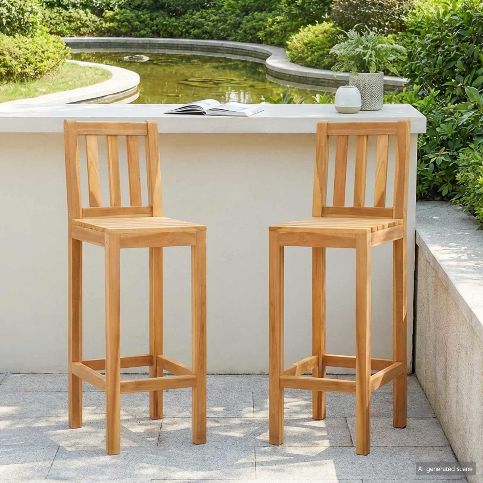 Stołek barowy 2 pcs brązowy Lite drewno teakowe Odporny na warunki atmosferyczne na zewnątrz Ogrodowy Wysoki hokery kuchenne do baru taras Nowoczesny design 110 kg wytrzymały