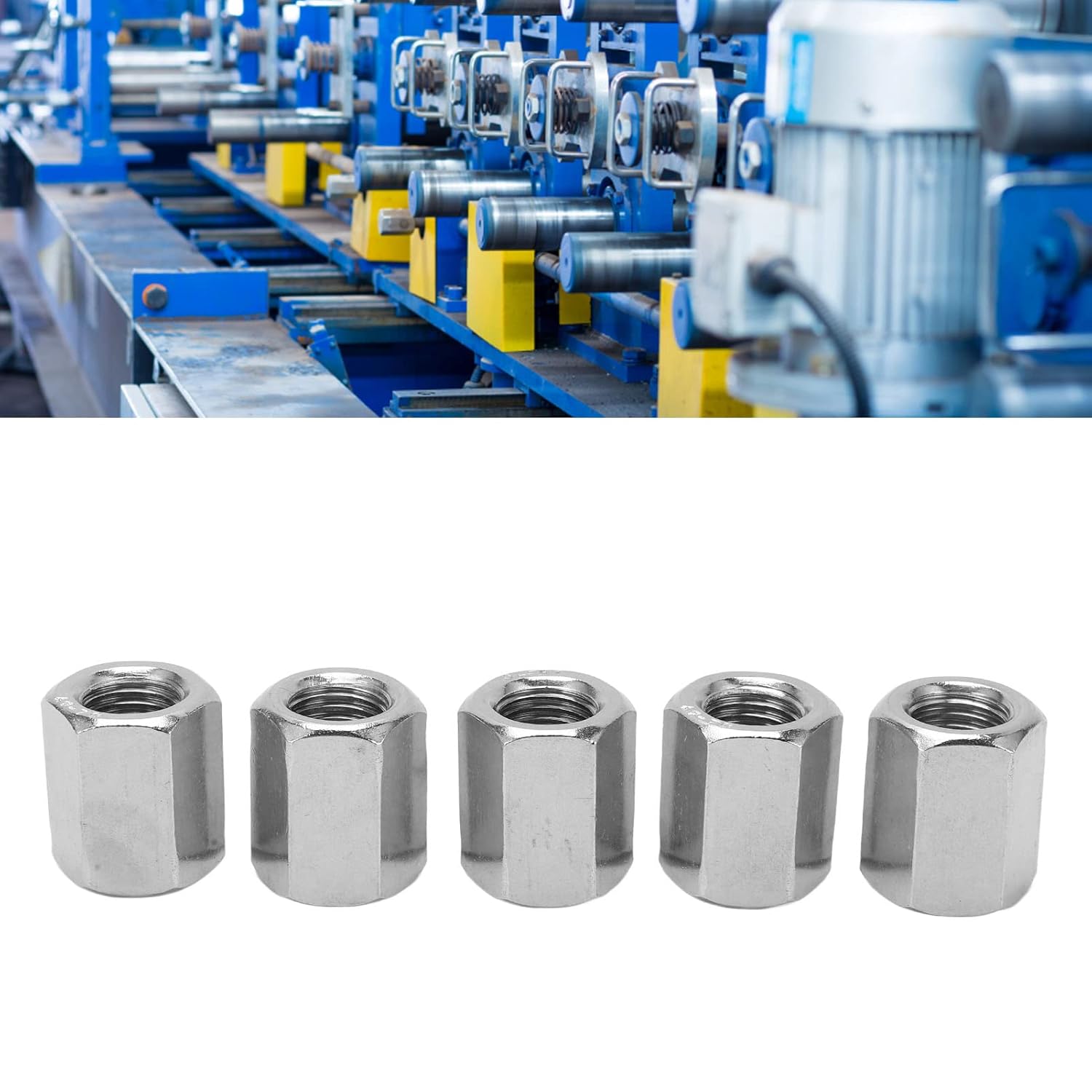 Coupling Nut Set, 5 Pieces Portable Heavy Duty Practical M16 Stainless Steel 6 Sided Hex Coupling Nut