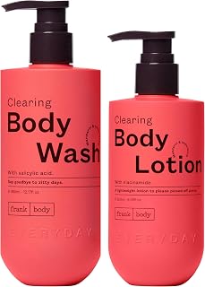 frank body Clearing Body Wash & Body Lotion Bundle | Vegan & Cruelty Free | Removes Stubborn Dead Skin, Excess Oil, Black & White Heads| Mandarin & Cedarwood Scent