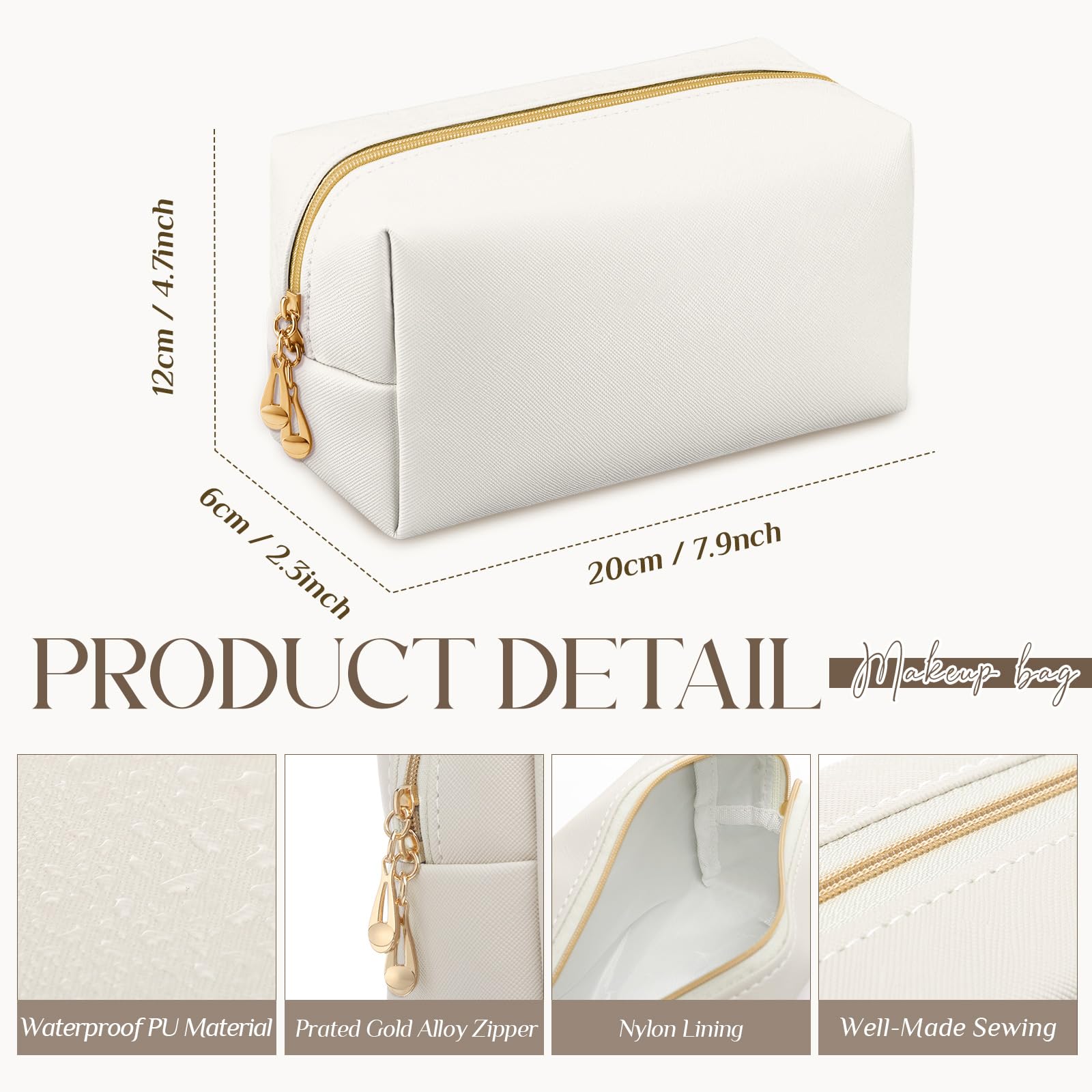 Kigeli Kleine Make-up-Tasche, PU-Leder, Kosmetiktaschen mit Reißverschluss, adrette Make-up-Taschen für Damen, Junggesellinnenabschied, Geschenk, Reiseaufbewahrung, Organizer, 20 Stück, Weiss
