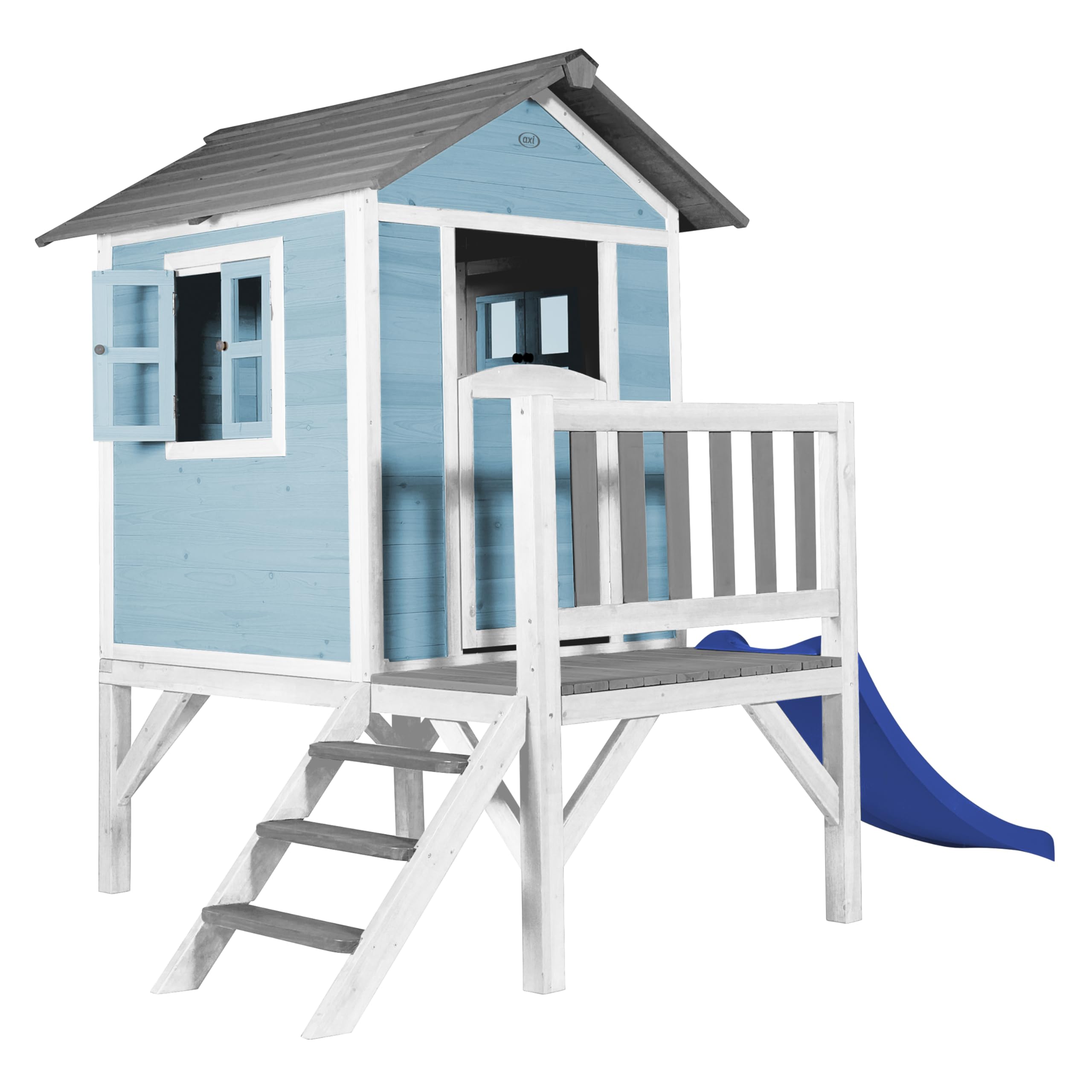 AXI Spielhaus Beach Lodge XL in Blau mit Rutsche in Blau | Stelzenhaus aus FSC Holz für Kinder | Kleiner Spielturm für den Garten