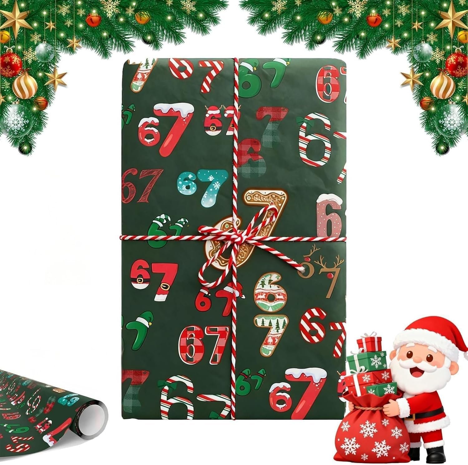 UKM 2Pcs 67 Christmas Wrapping Paper, 67 Wrapping Paper Christmas Gift Wrap, Funny 67 Edition, 2025 Funny Holiday Gift Wrap for Holiday, Birthday, Year-Round DIY Crafts (A, 19 * 36 in)