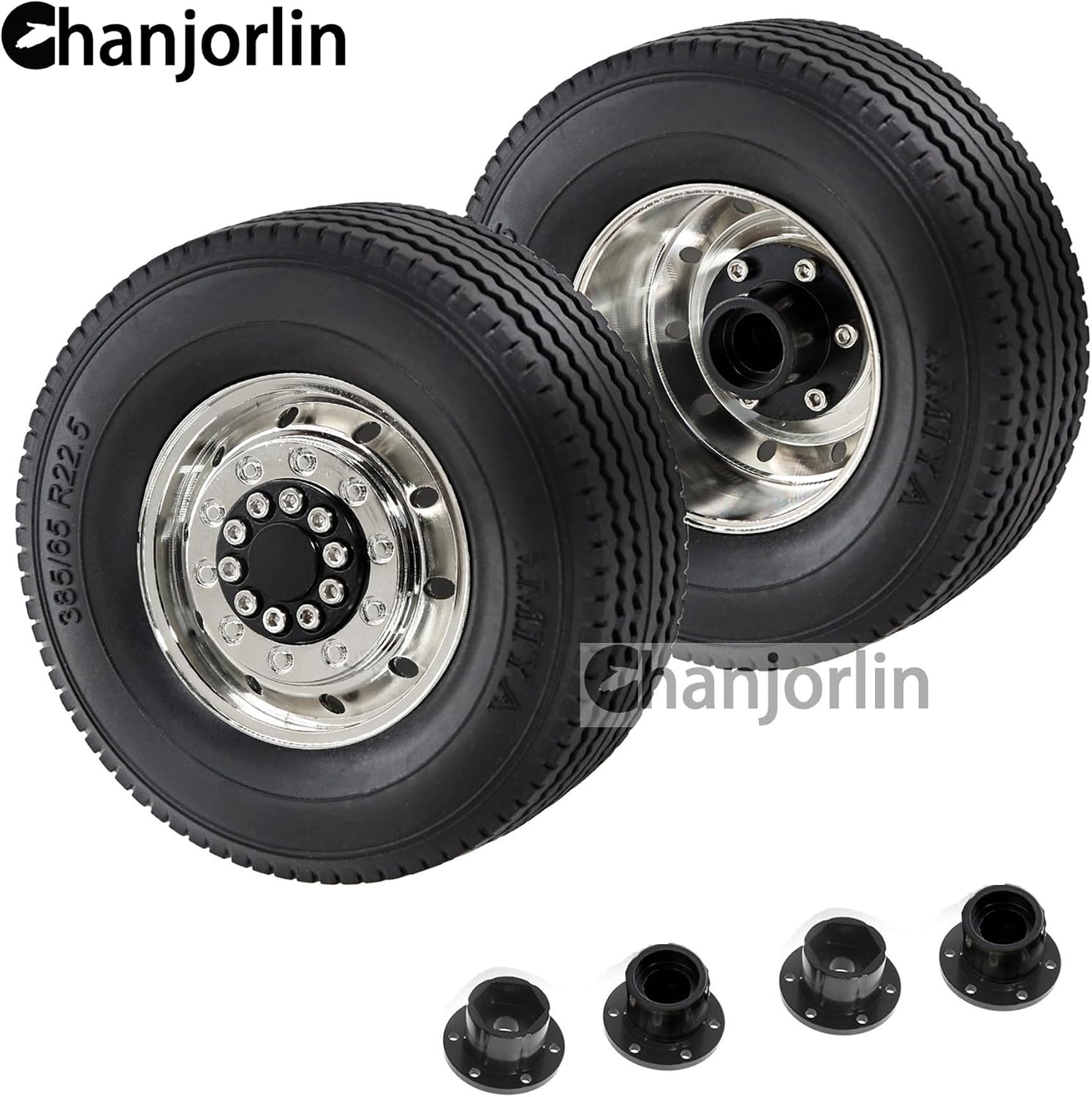 1/14 RC Front Tractor Truck Tires and Steel Wheels Rims OD 3.31'' RC Rubber Traile Tyres for Tamiya 1:14 Scale Tractor Trailer Truck Car Upgrades OR Other 1/14 Truck Models 2PCS