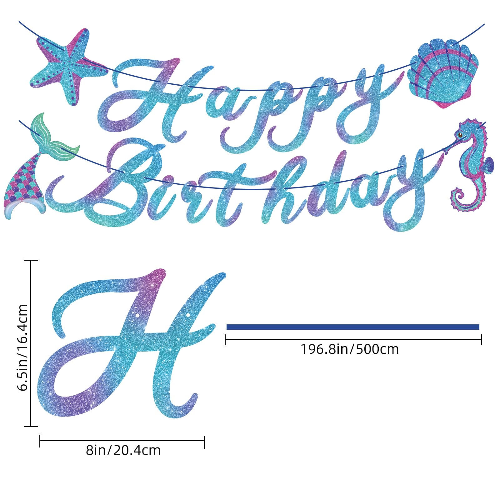 Hooqict Meerjungfrau Geburtstag Dekorationen Meerjungfrau Happy Birthday Banner Girlande Schild für Mädchen Baby 1. 2. 3. Party Banner unter dem Meer Motto Party Supplies hängende Dekorationen