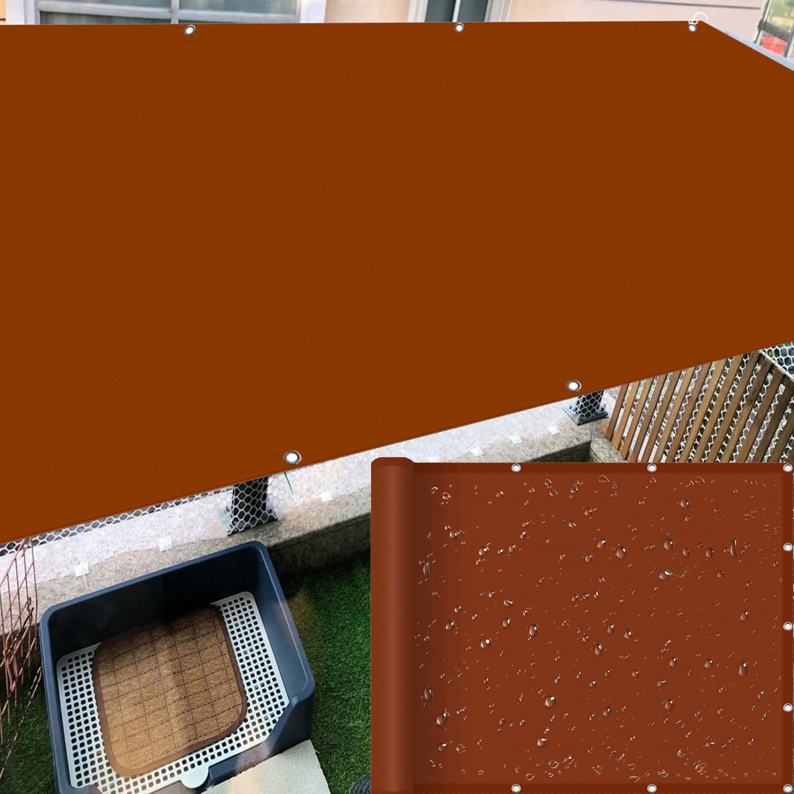 Voile d'ombrage rectangulaire 3.5x9m rouge rouille avec oeillets pour terrasse