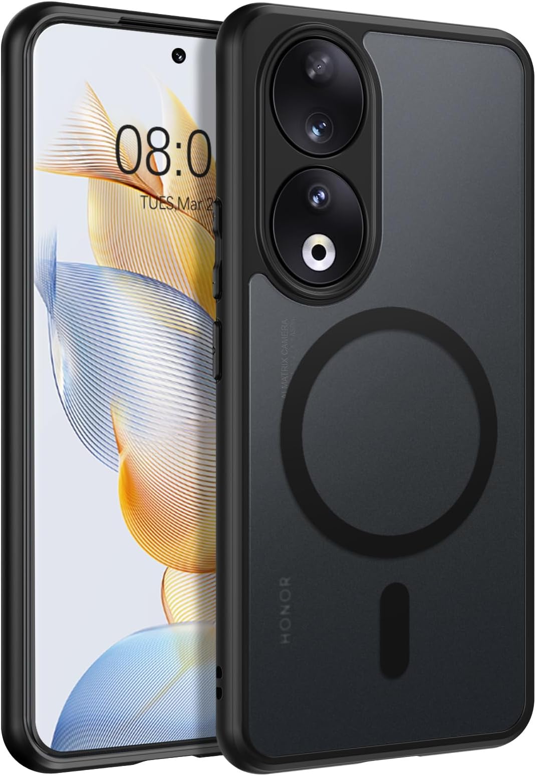 Vetro Honor 90 Cover Per Honor 90 Lite, Compatibile Con Magnetica, Custodia Traslucida Opaca Posteriore Sottile Antiurto Protettiva Case, PC TPU Bumper, Nero Cover Sottile Trasparente E Nera