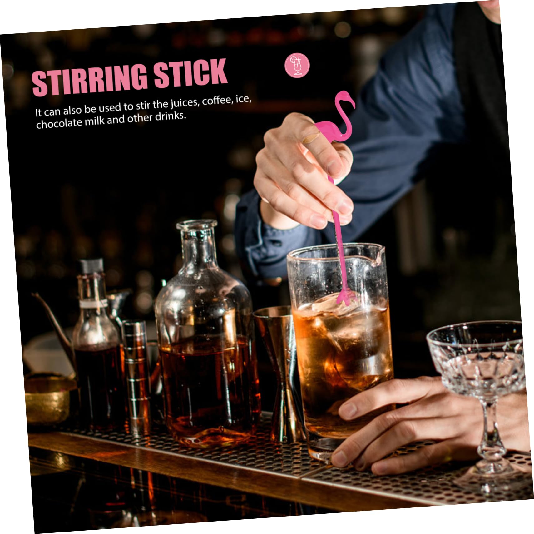 GLEAVI 12 Pack Flamingo Cocktail Stirrer Sticks Sticks Drink Stirrer for Parties Rosy Plastic Stir Drink Rods for Hawaiian Theme Events