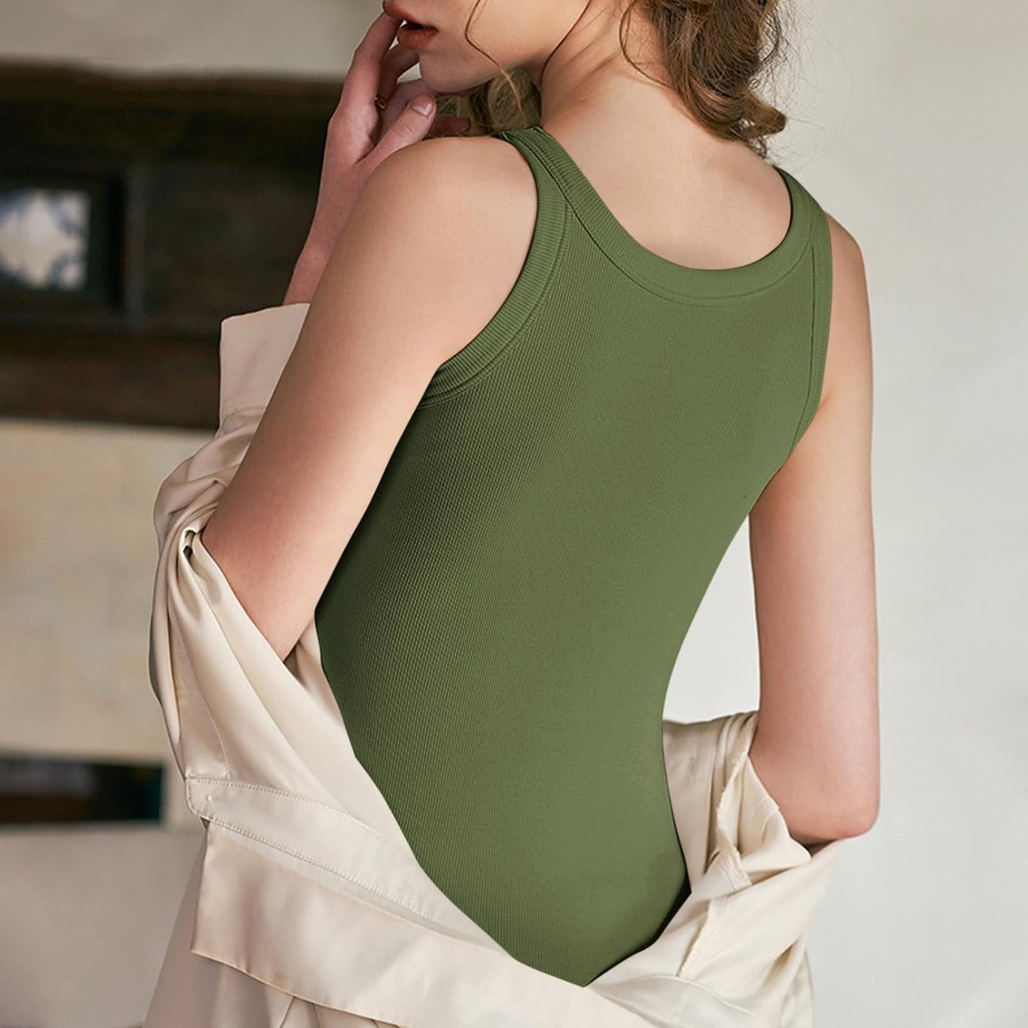 Women's Camisole Tops Summer Casual Sleeveless Cotton Basic Padded Tank Top with Built in Bra Workout Yoga Shirts