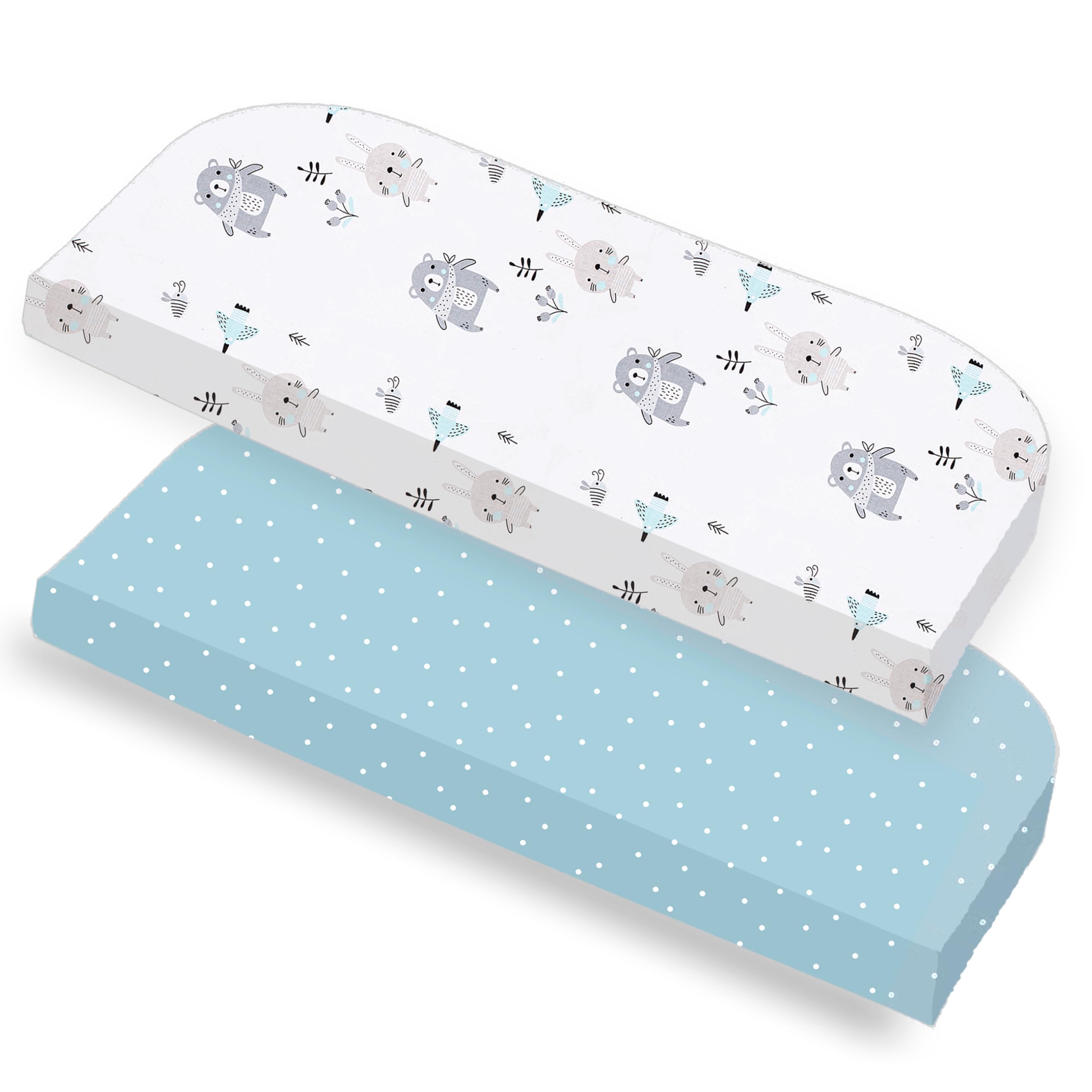 Lenzuolo con angoli, 50 x 89 cm (X2), 100% cotone, Oeko-Tex – 2 lenzuola compatibili con Babybay, morbido e traspirante (animali blu, 50 x 89 cm)
