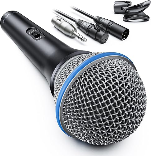 Micrófono dinámico vocal, micrófono de mano de metal con cable para cantar, micrófono adecuado para karaoke y grabación, con interruptor de