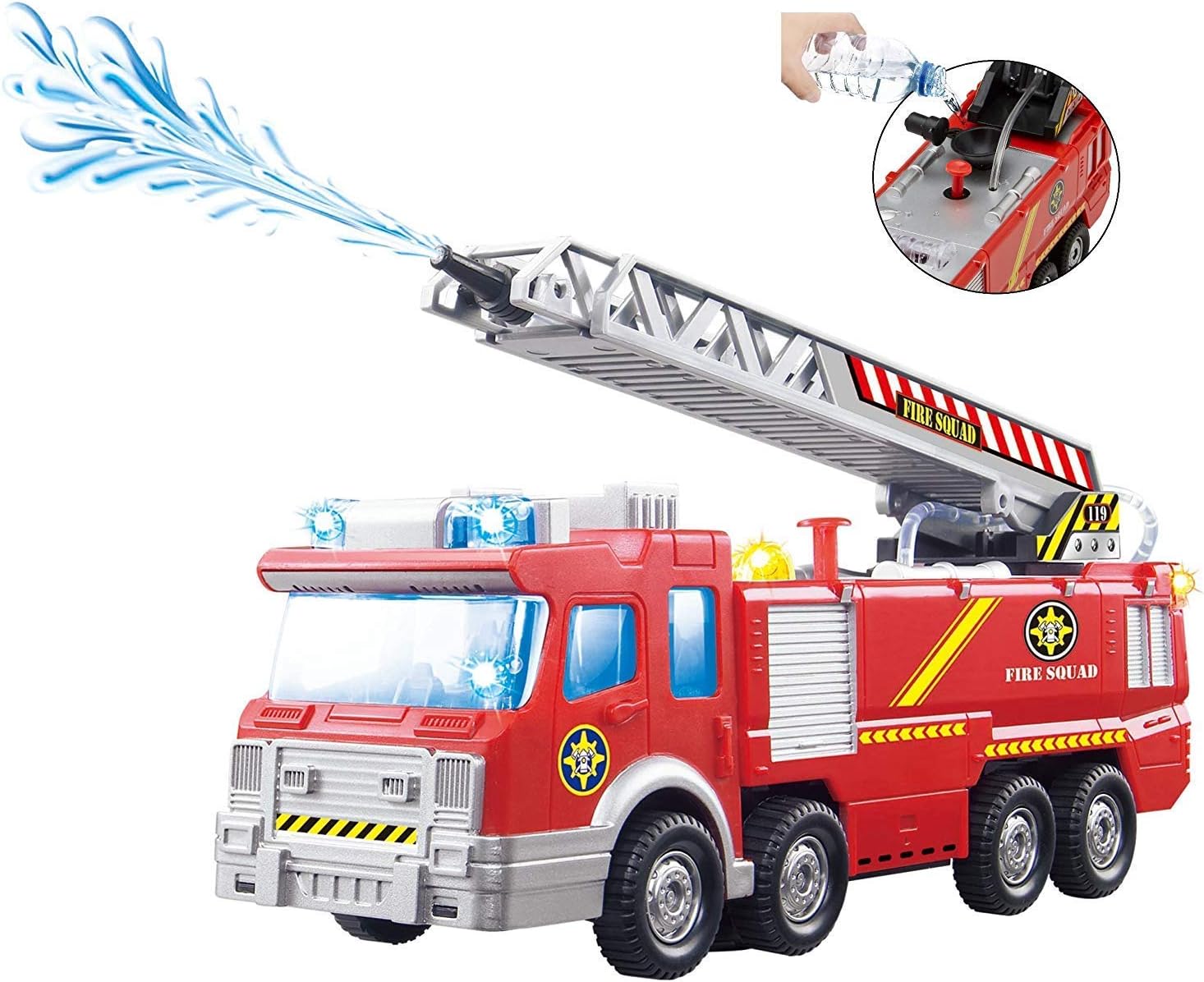 Top Race Fire Engine Truck Toy with Real Splashing Water Pump - Bump & Go Action - Kids Emergency Toy Vehicle for Ages 3,4,5,6 and up (Small)
