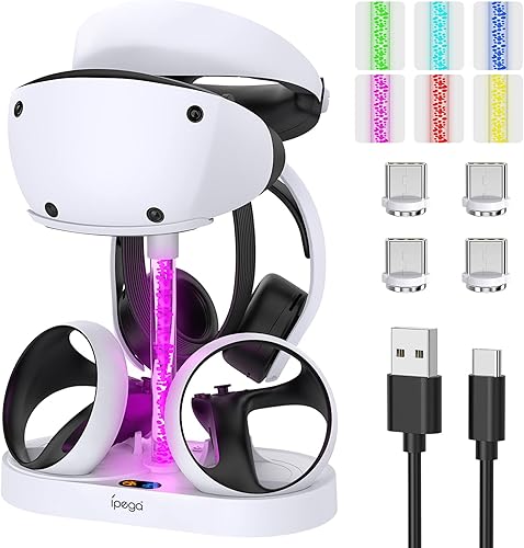 Estación de carga para controlador PS VR2, soporte de cargador de controlador rápido y soporte de auriculares para Playstation VR2 accesorios con