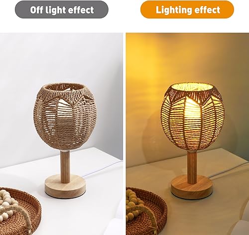 Miniatura 3 de GANAZONO Lámpara de techo tejida de ratán, decoración bohemia, iluminación para el hogar, cubierta de lámpara de ratán tejida a mano, pantalla