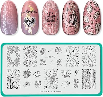 Maniology Crystal Galaxy (M219) Nail Stamping Plate, Stone Crystals Moon Stars Manicure, Cosmic Space Shiny Glimmering Sparkling Nail Art
