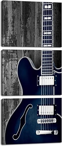 Derkymo 3 piezas de lienzo de guitarra vintage, arte de pared, imagen temática musical para estudio de música, decoración de aula, enmarcado, listo