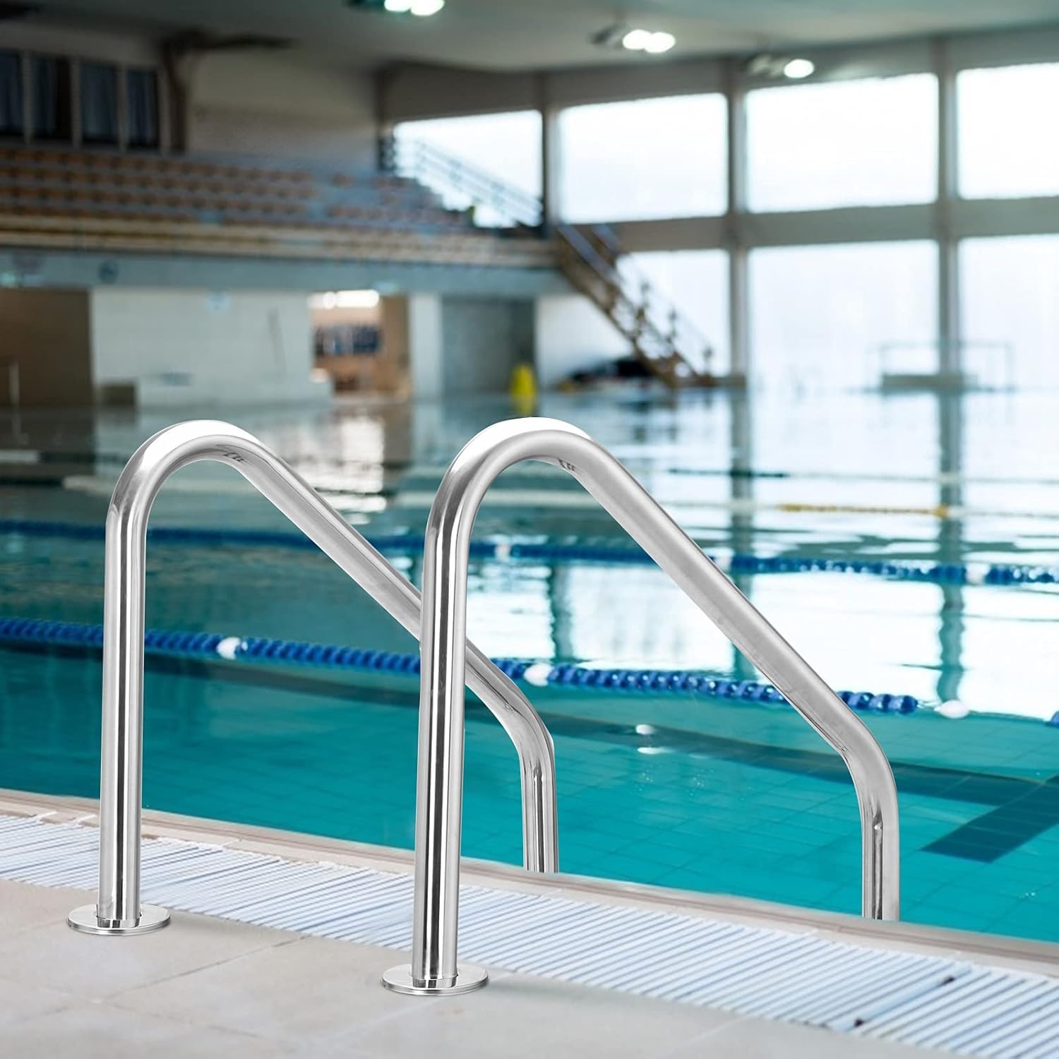 RELAX4LIFE Escalera de Piscina de Acero Inoxidable de 3 Niveles con Pasamanos, Escalera de Entrada de Piscina con Almohadillas Antideslizantes, Carga 150 kg, 63x53x147cm, Plateado