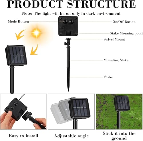 Miniatura 4 de Baquler Estaca de huevos de Pascua solares de 32 pies con 40 luces LED para decoración de Pascua, 8 modos, luces solares de huevos de Pascua,