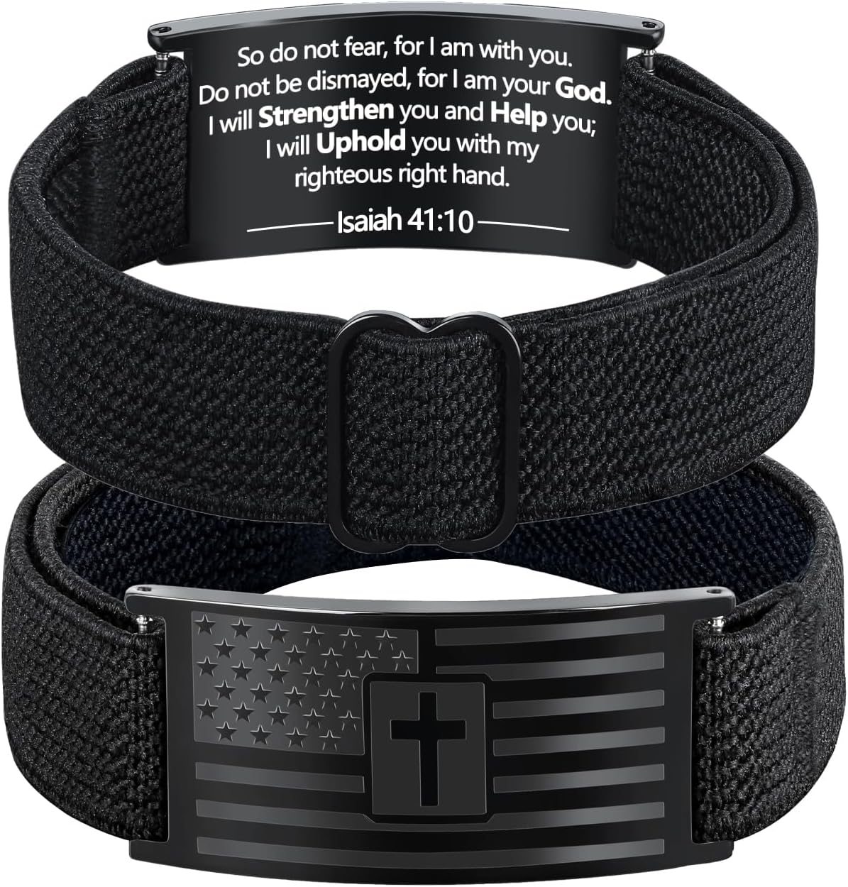 Mens Bracelet - American Flag Christian Cross Bracelet for Boys - Adjustable Black ...