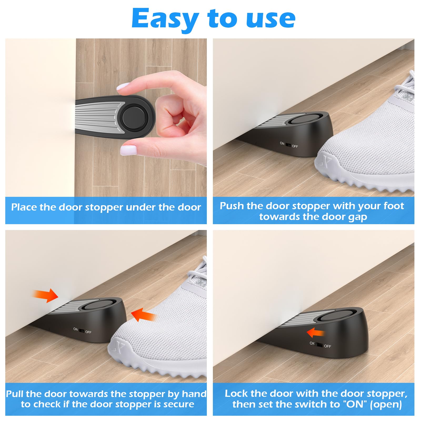 Topes de puerta de seguridad, alarma de seguridad de 120 dB, alarma de puerta de hotel, topes de puerta para parte inferior de puerta, para viajes, hotel, apartamento, dormitorio