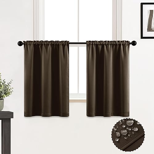 XTMYI Juego de 2 cortinas de café marrón oscuro para cocina, paquete de 2 cortinas cortas aisladas impermeables para ventanas pequeñas de baño, 30