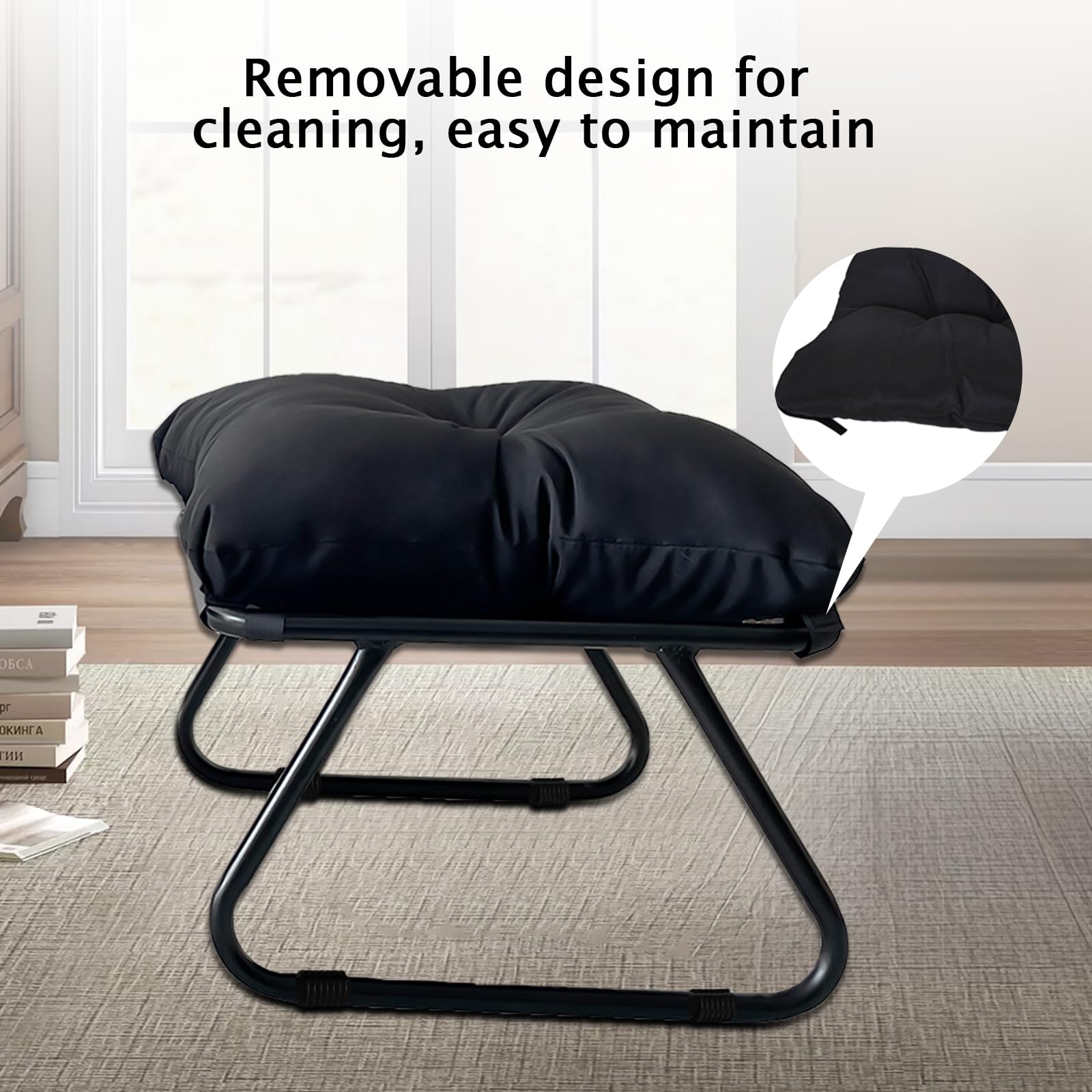 Repose-pieds avec rembourrage - Tabouret confortable pour jardin, balcon et terrasse - 50 x 48 x 39 cm - Convient pour chaise longue d'extérieur ou comme fauteuil de balcon indépendant
