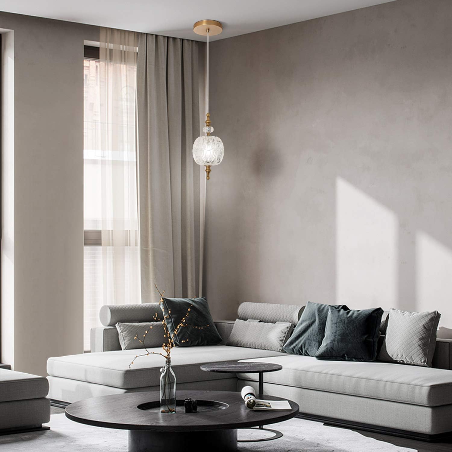 Creative Product TLOLGT Antique Delicate Decorative Pattern Glass Ceiling Pendant Lighting Adjustable Mini Pendant Light for Kitchen Island Dining Room Bedroom with Original Design