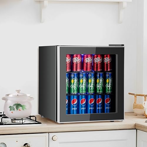 Miniatura 2 de COSTWAY Refrigerador de bebidas para 60 latas, mini refrigerador independiente con puerta de vidrio y estantes extraíbles, refrigerador pequeño para