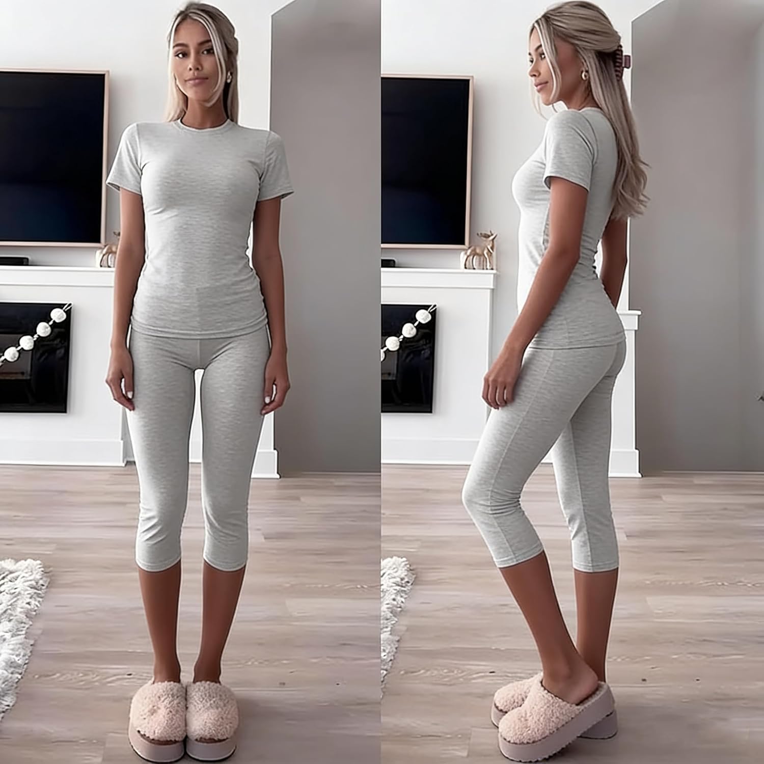 ZFLM casual sports women's two-piece set with short sleeves exposed navel high waistfoldable cropped pants sports suit - Image 4