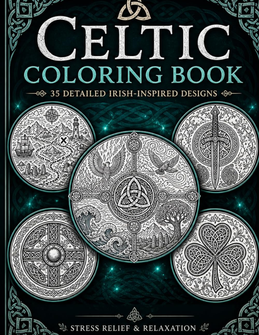 Celtic Coloring Book for Adults: Irish Symbols, Mythical Creatures & 35 Detailed Designs for Relaxation